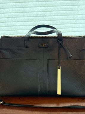 T Tahari Riley Black Leather Satchel Bag